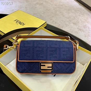 Fendi Baguette Embroidered Canvas Navy Blue 980880 26cm