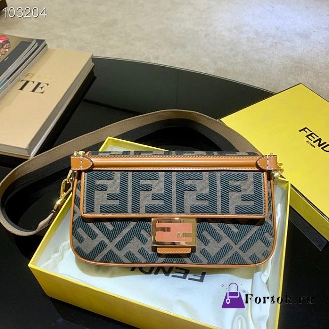 Fendi Baguette Embroidered Canvas Teal Blue 980880 26cm - 1