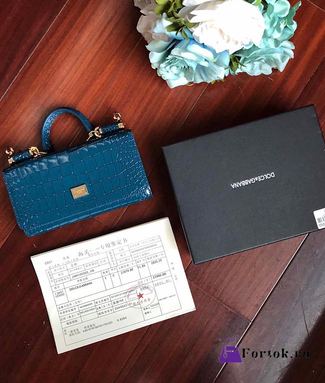 Dolce & Gabbana Crocodile Embossed Chain Bag Navy 19cm - 1