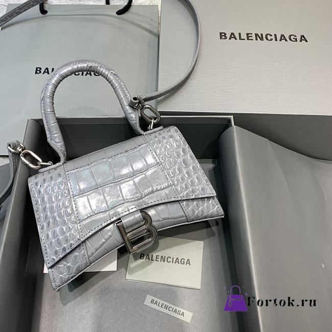 Balenciaga Hourglass Handle Bag Crocodile Gray 92940 21cm - 1