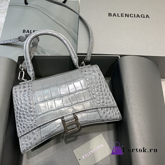 Balenciaga Hourglass Handle Bag Crocodile Gray 92942 23cm - 1