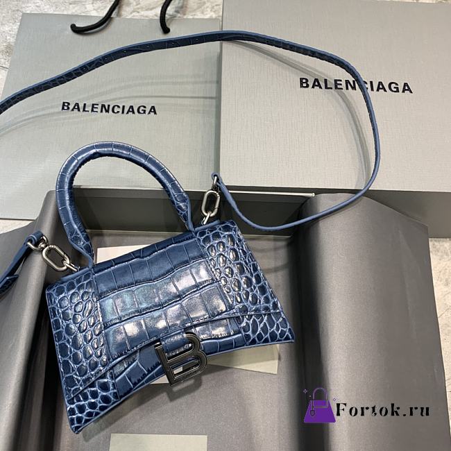 Balenciaga Hourglass Handle Bag Crocodile Blue 92940 19cm - 1