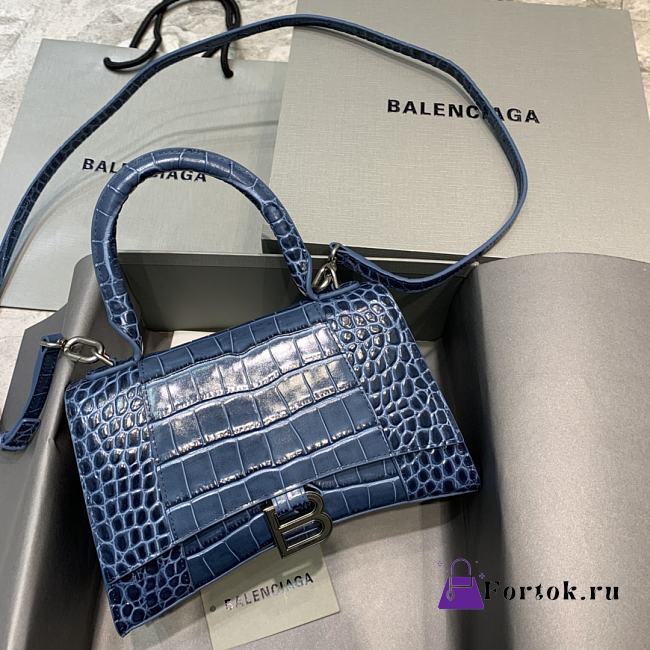 Balenciaga Hourglass Handle Bag Crocodile Blue 92942 23cm - 1
