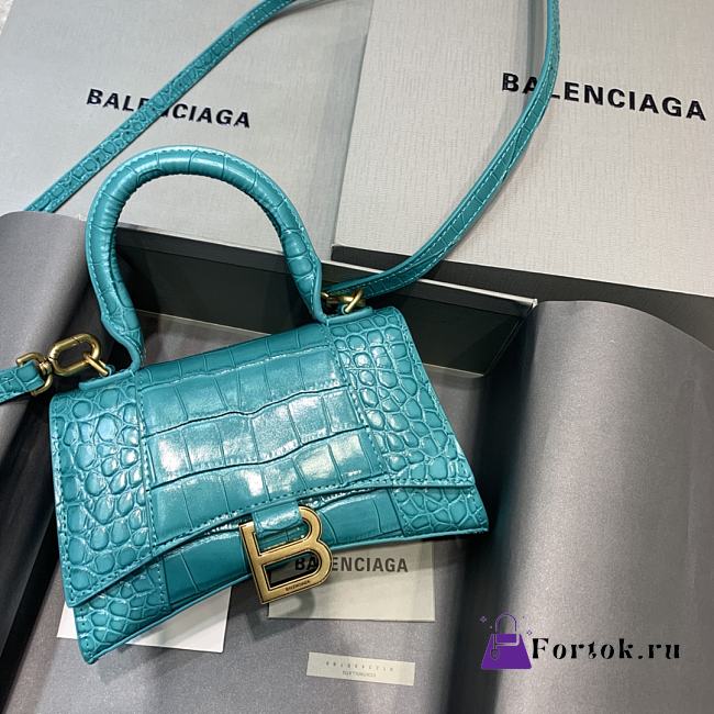 Balenciaga Hourglass Handle Bag Crocodile Turquoise 92940 21cm - 1