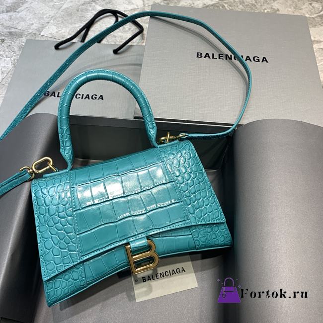 Balenciaga Hourglass Handle Bag Crocodile Turquoise 92942 23cm - 1