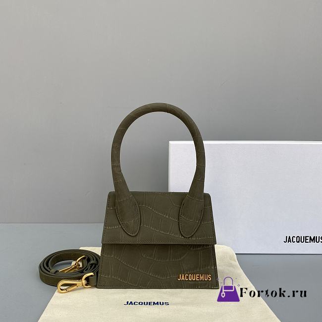 Jacquemus Small Le Grand Chiquito Crocodile Olive Green 2044 18cm - 1
