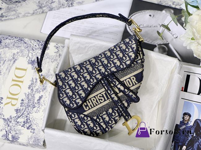 Dior Saddle Oblique Embroidery Blue DM9001 25cm - 1