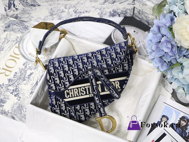Dior Saddle Oblique Embroidery Blue DM90012 25cm - 1