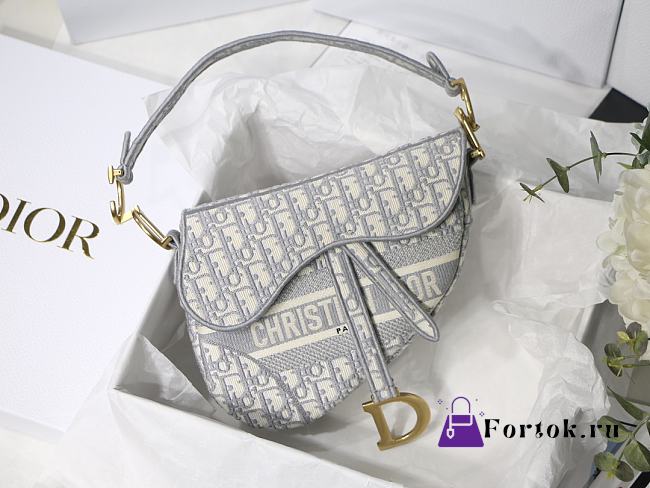 Dior Saddle Oblique Embroidered Gray D M9001 25cm - 1