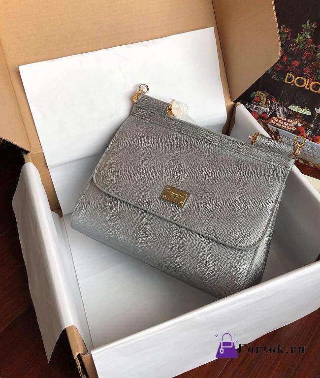 Dolce & Gabbana Sicily Small Leather Silver 25cm - 1