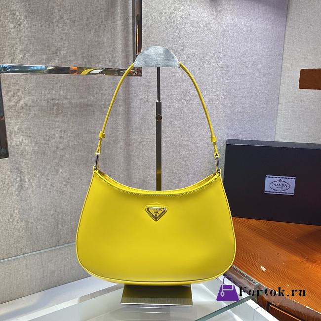 Prada Cleo brushed leather shoulder bag Yellow 1BC499 26.5cm - 1