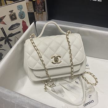 Chanel Mini Flap Bag Top Handle Grained Calfskin White 93749 19cm