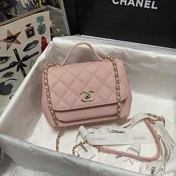 Chanel Mini Flap Bag Top Handle Grained Calfskin Dusty Pink 93749 19cm