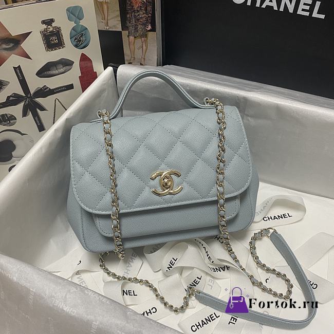 Chanel Mini Flap Bag Top Handle Grained Calfskin Dusty Blue 93749 19cm - 1