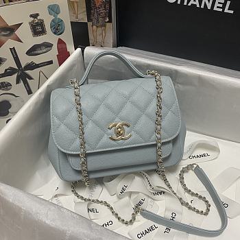 Chanel Mini Flap Bag Top Handle Grained Calfskin Dusty Blue 93749 19cm