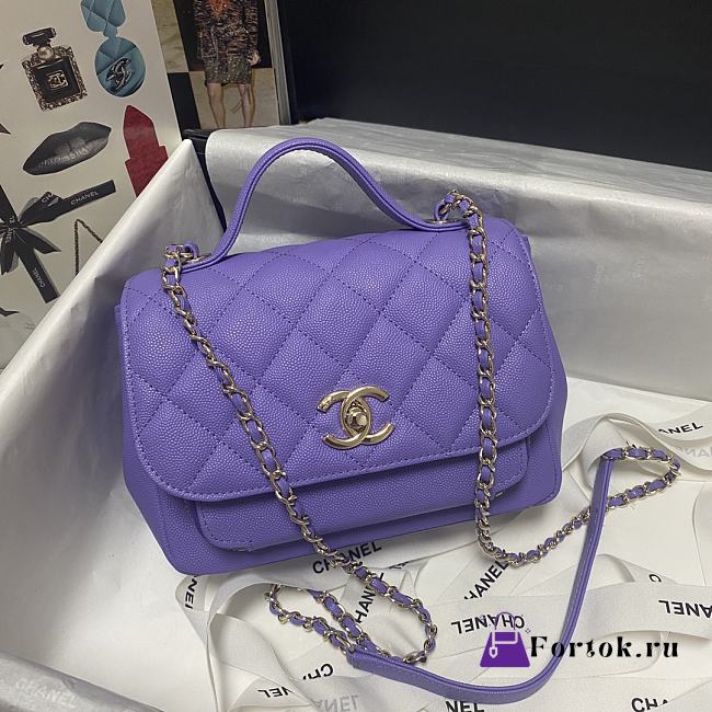 Chanel Mini Flap Bag Top Handle Grained Calfskin Purple 93749 19cm