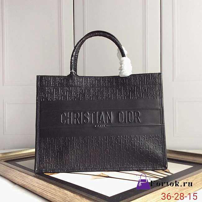 Dior book tote embossed leather black 36cm - 1