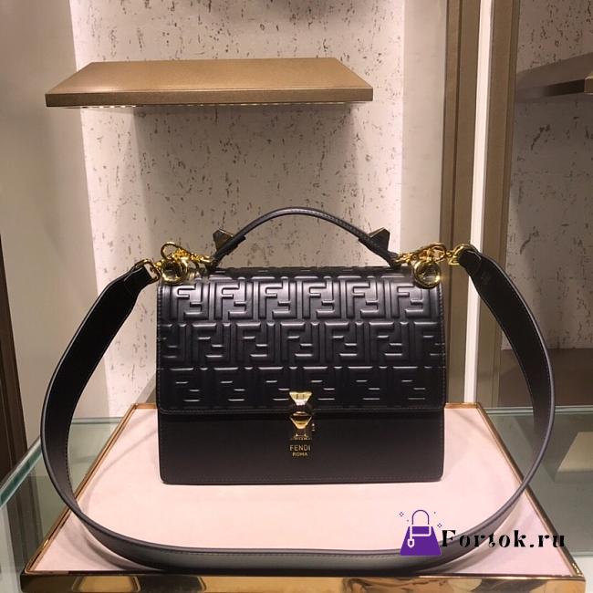 Fendi  Medium Flip Classic FF Embossed Handbag Black 1380008 25cm - 1