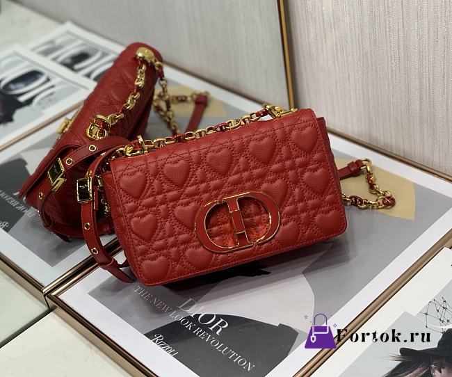 Dior caro CD buckle chain bag red 20cm - 1