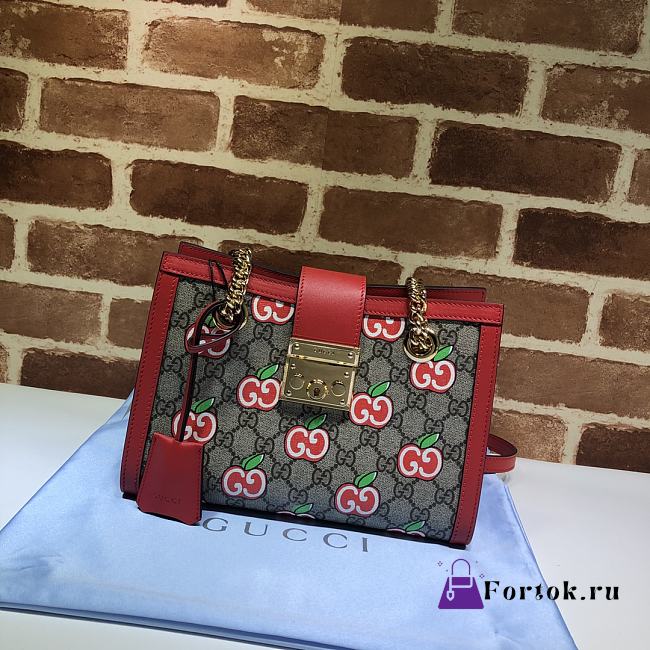 Gucci Padlock Monogram Flora Shoulder Bag GG Red Cherry 498156 26cm - 1