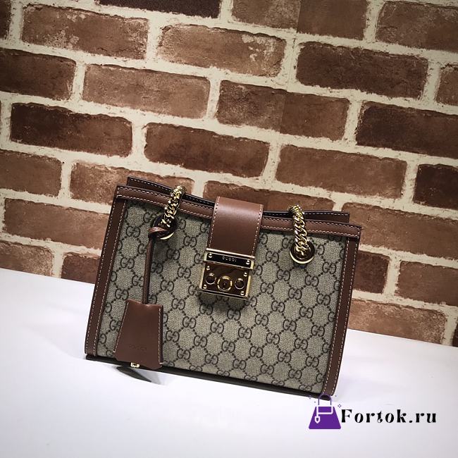 Gucci Padlock Monogram Flora Shoulder Bag GG Brown 498156 26cm - 1