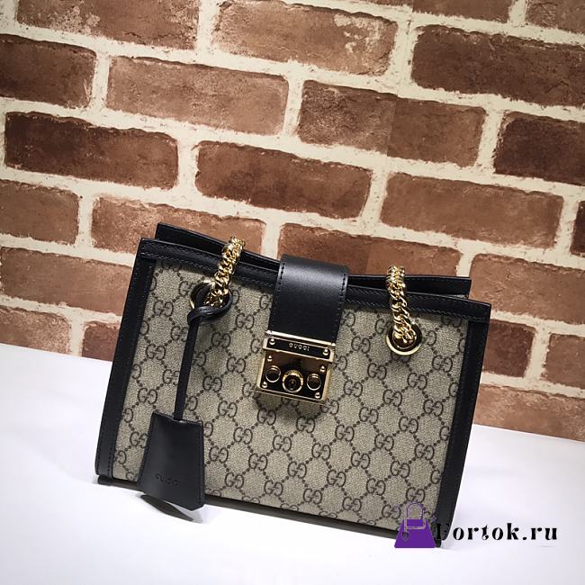 Gucci Padlock Monogram Flora Shoulder Bag GG Black 498156 26cm - 1