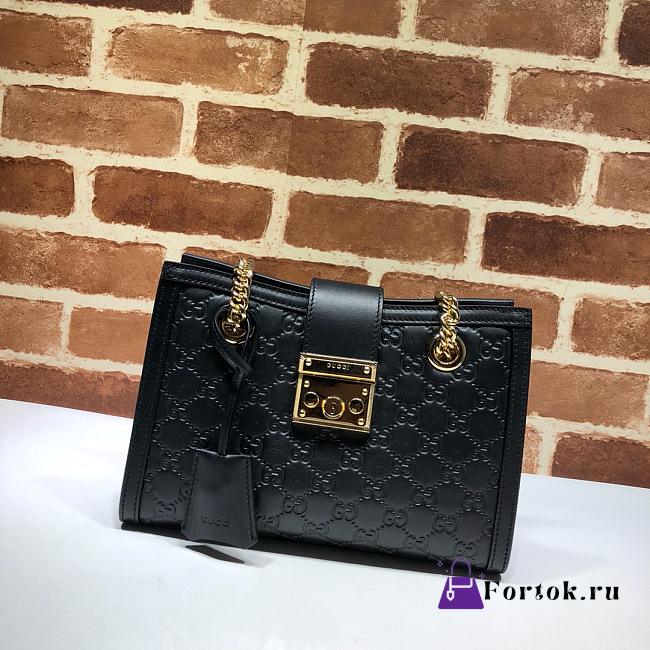 Gucci Padlock Monogram Flora Shoulder Bag GG Full Black Leather 498156 26cm - 1