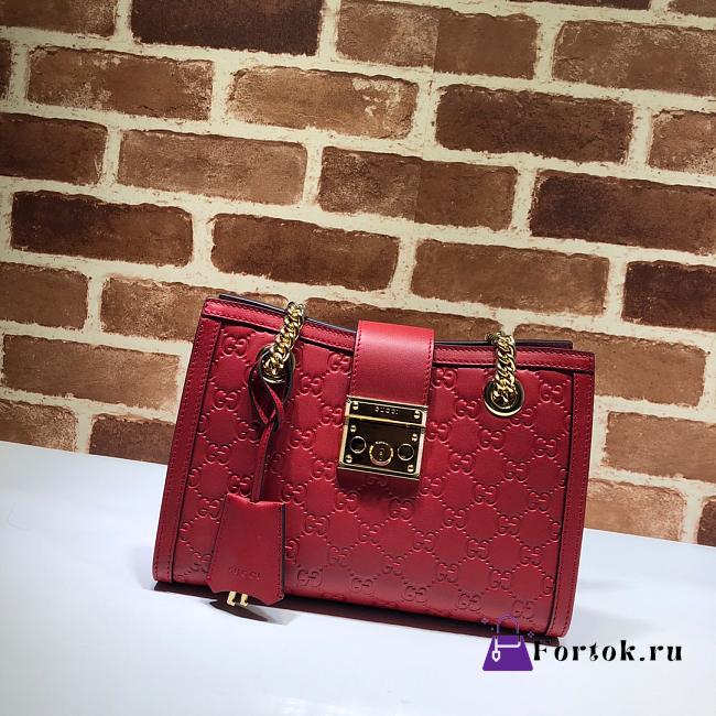 Gucci Padlock Monogram Flora Shoulder Bag GG Full Red Leather 498156 26cm - 1