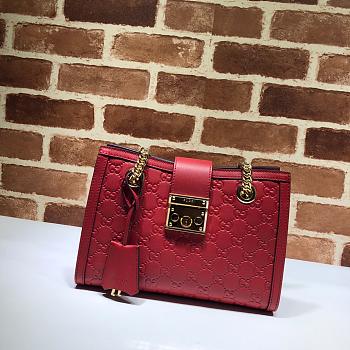 Gucci Padlock Monogram Flora Shoulder Bag GG Full Red Leather 498156 26cm