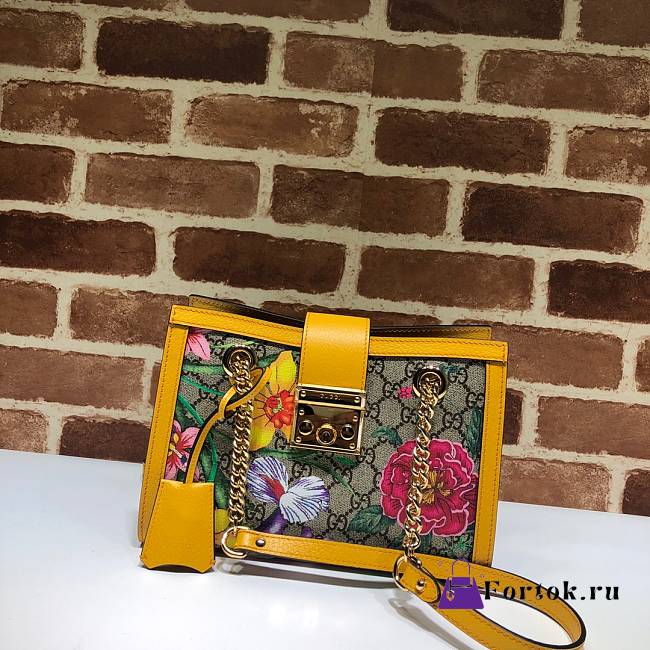 Gucci Padlock Monogram Flora Shoulder Bag GG Yellow Flower 498156 26cm - 1