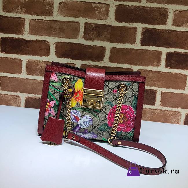 Gucci Padlock Monogram Flora Shoulder Bag GG Red Flower 498156 26cm - 1