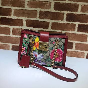 Gucci Padlock Monogram Flora Shoulder Bag GG Red Flower 498156 26cm