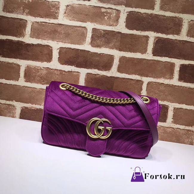 GUCCI GG Marmont Small Shoulder Bag Velvet Purple 443497 26 cm - 1