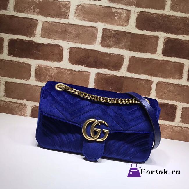 GUCCI GG Marmont Small Shoulder Bag Velvet Navy ‎443497 26 cm - 1