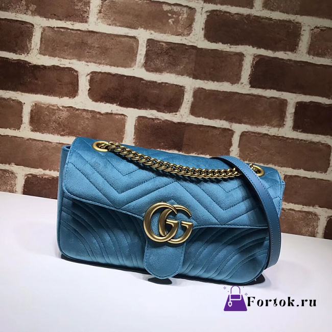 GUCCI GG Marmont Small Shoulder Bag Velvet Blue ‎443497 26 cm - 1