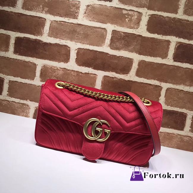 GUCCI GG Marmont Small Shoulder Bag Velvet Red ‎443497 26 cm - 1