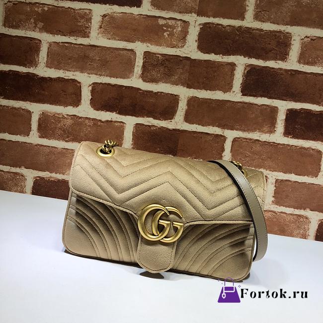 GUCCI GG Marmont Small Shoulder Bag Velvet Beige ‎443497 26 cm - 1