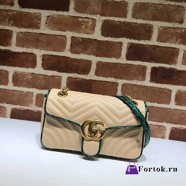 GUCCI GG Marmont Small Shoulder Bag Raffia Green Python ‎443497 26 cm - 1