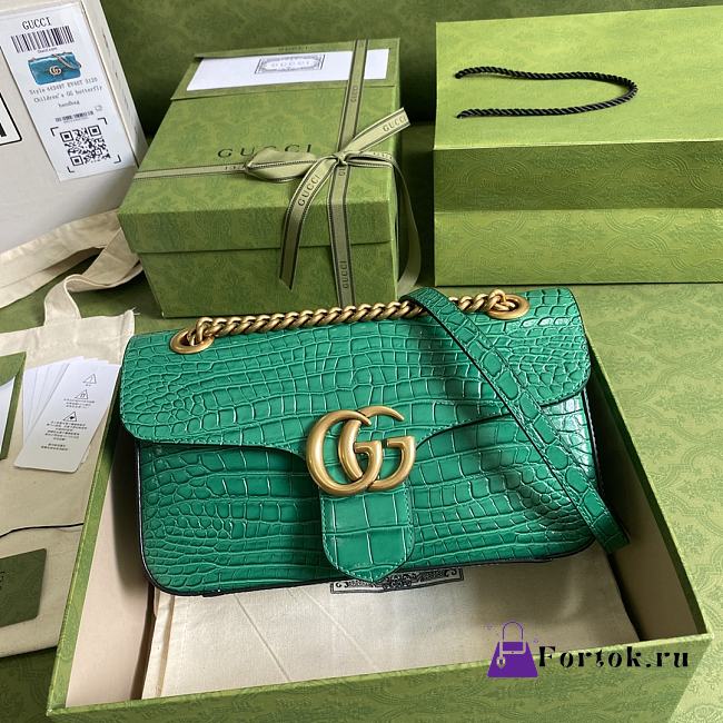 GUCCI GG Marmont Small Shoulder Bag Crocodile Leather Green ‎443497 26 cm - 1