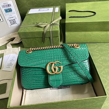 GUCCI GG Marmont Small Shoulder Bag Crocodile Leather Green ‎443497 26 cm