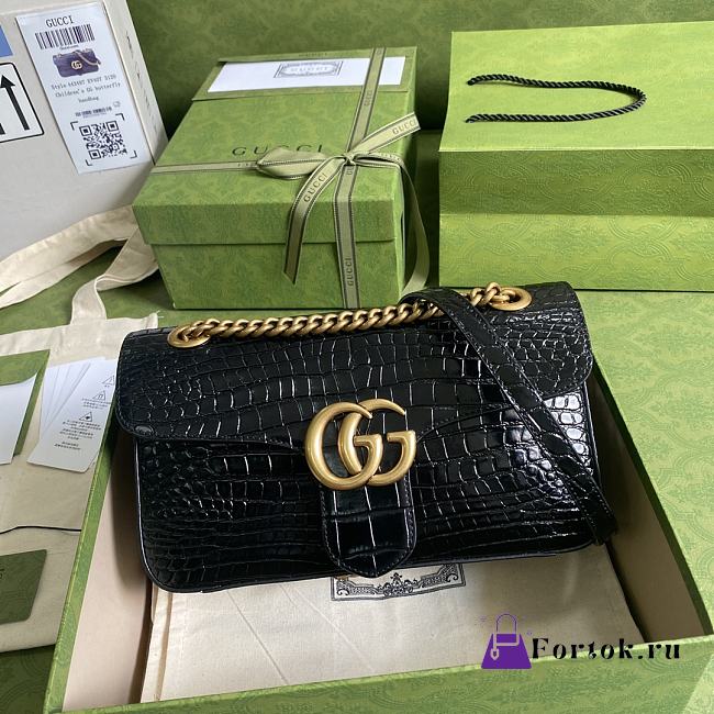 GUCCI GG Marmont Small Shoulder Bag Crocodile Leather Black ‎443497 26 cm - 1