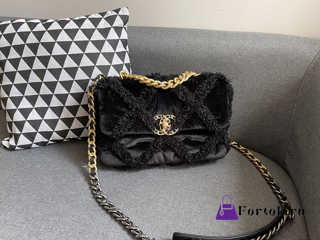 CHANEL Cotton Canvas Quilted Medium Chanel 19 Flap Black 1286887