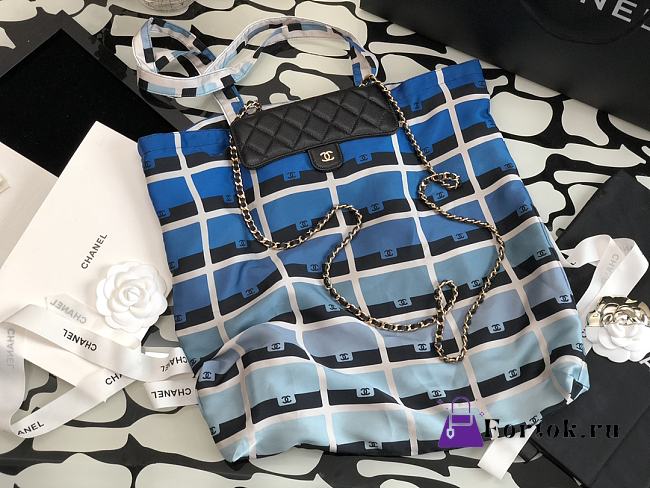 Chanel Foldable Tote Bag Grained Calfskin & Gold-Tone Metal Blue AP2095 - 1