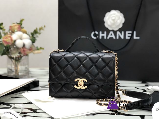 Chanel Mini Flap Bag With Handle Lambskin & Gold Metal Black AS2796 12.55x17.5x5.5cm  - 1