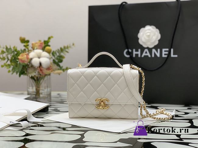 Chanel Mini Flap Bag With Handle Lambskin & Gold Metal White AS2796 12.55x17.5x5.5cm  - 1