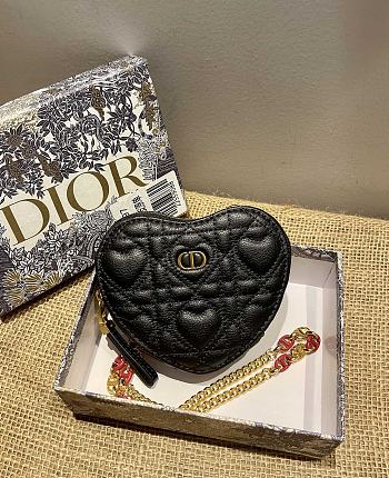 Dior Dioramour Caro Heart Pouch With Chain In Black S5097 11x10x1.5cm