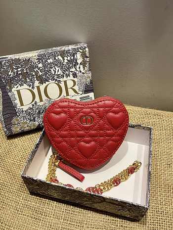 Dior Dioramour Caro Heart Pouch With Chain In Red S5097 11x10x1.5cm