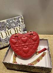 Dior Dioramour Caro Heart Pouch With Chain In Red S5097 11x10x1.5cm - 6