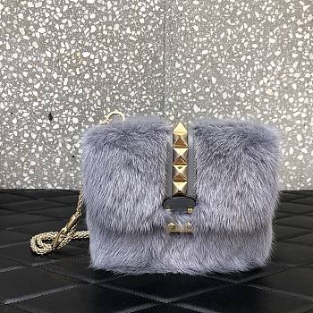 Valentino Small Lock Mink-fur Shoulder Bag Purple 21 cm