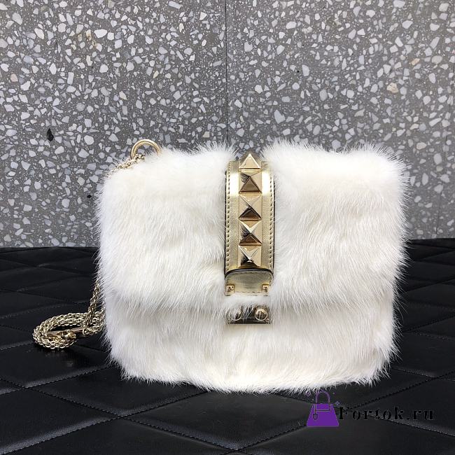 Valentino Small Lock Mink-fur Shoulder Bag White 21 cm - 1
